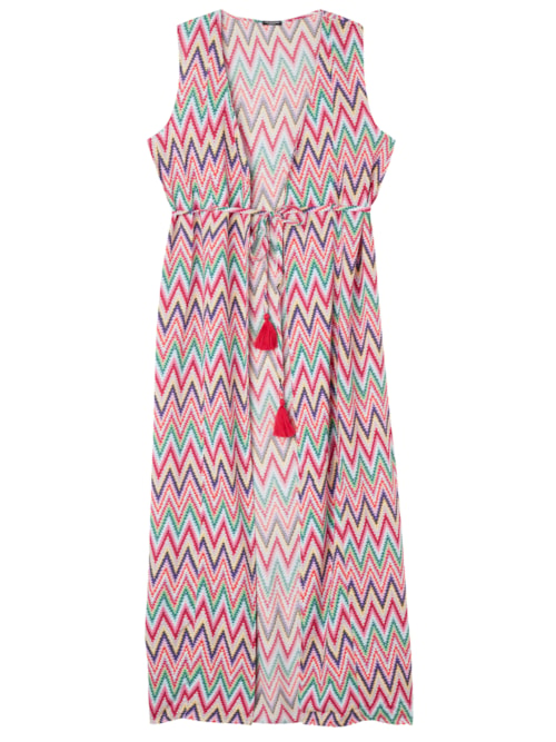 Kimono Longo Multicolor Chevron - Rosa