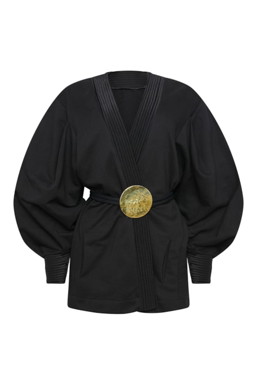 kimono moletom matelassê preto