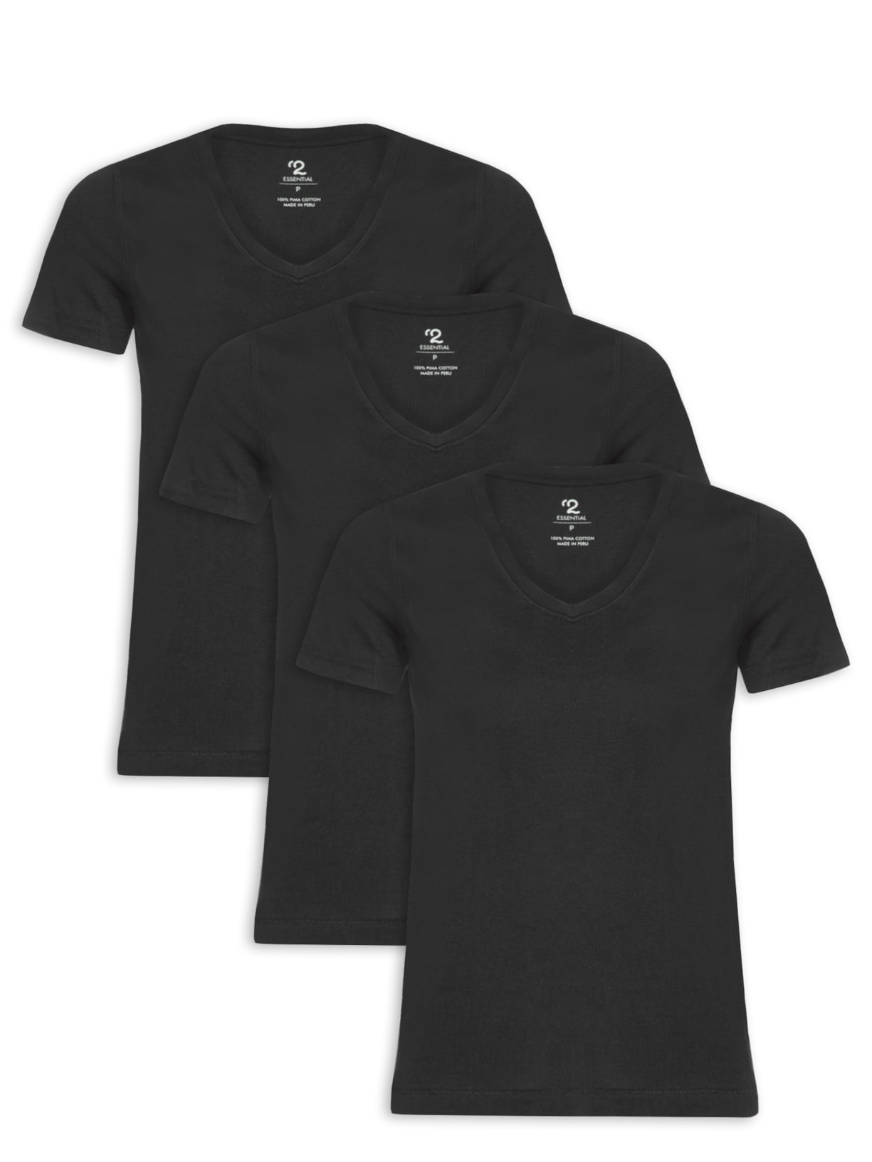 Kit 3 Camisetas Feminina Pima Gola V - Preto
