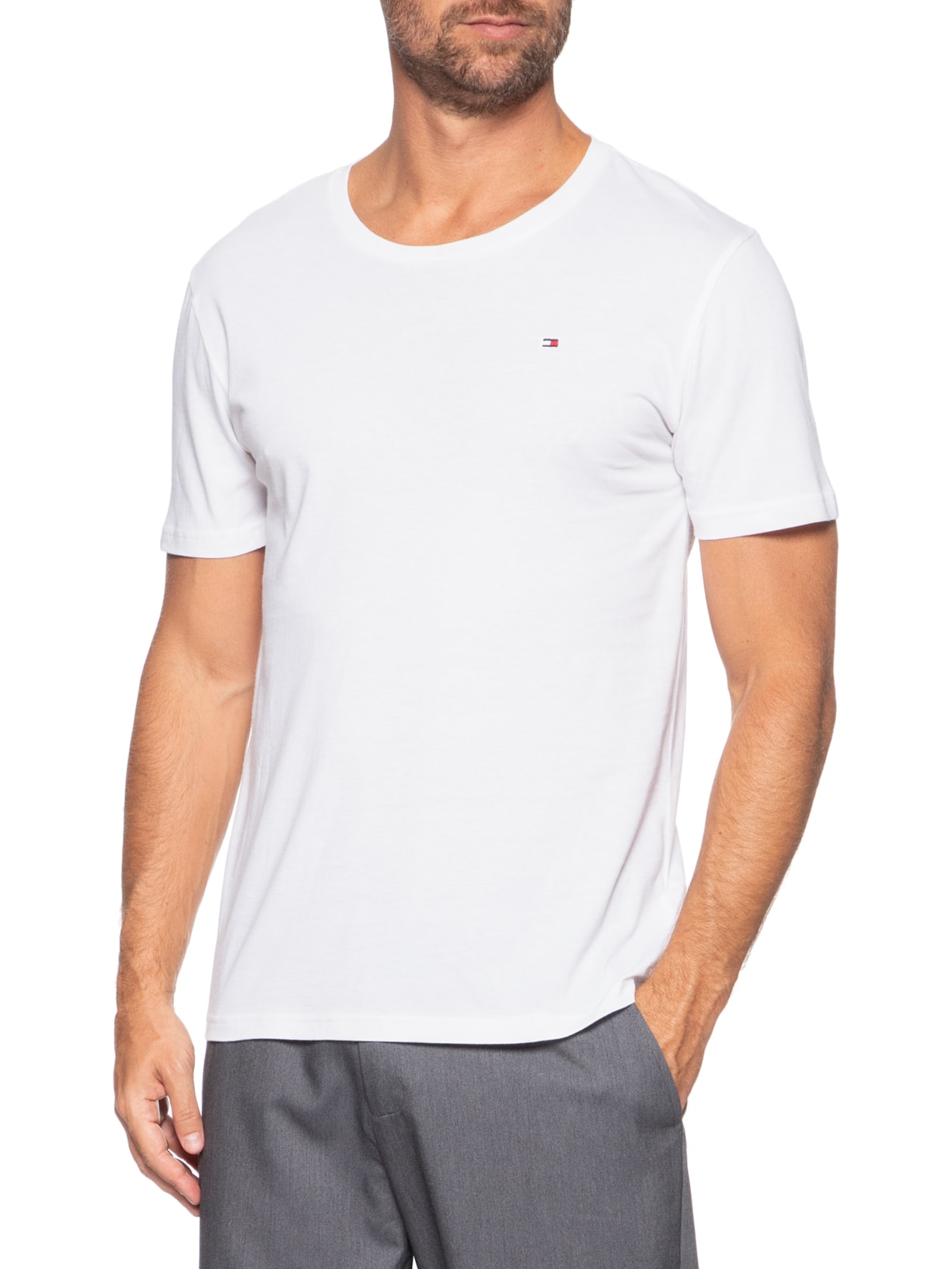 Kit 3 Camisetas Masculinas Básicas Em Algodão Branco Tommy Hilfiger