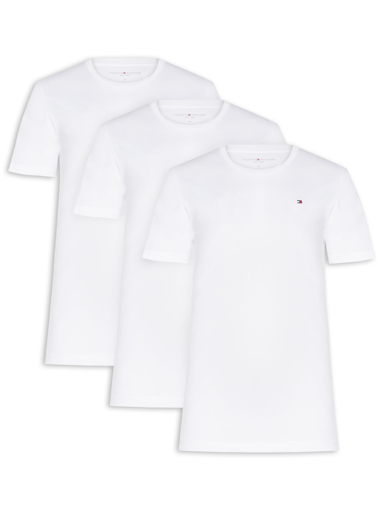 Kit 3 Camisetas Masculinas Básicas Em Algodão Branco Tommy Hilfiger