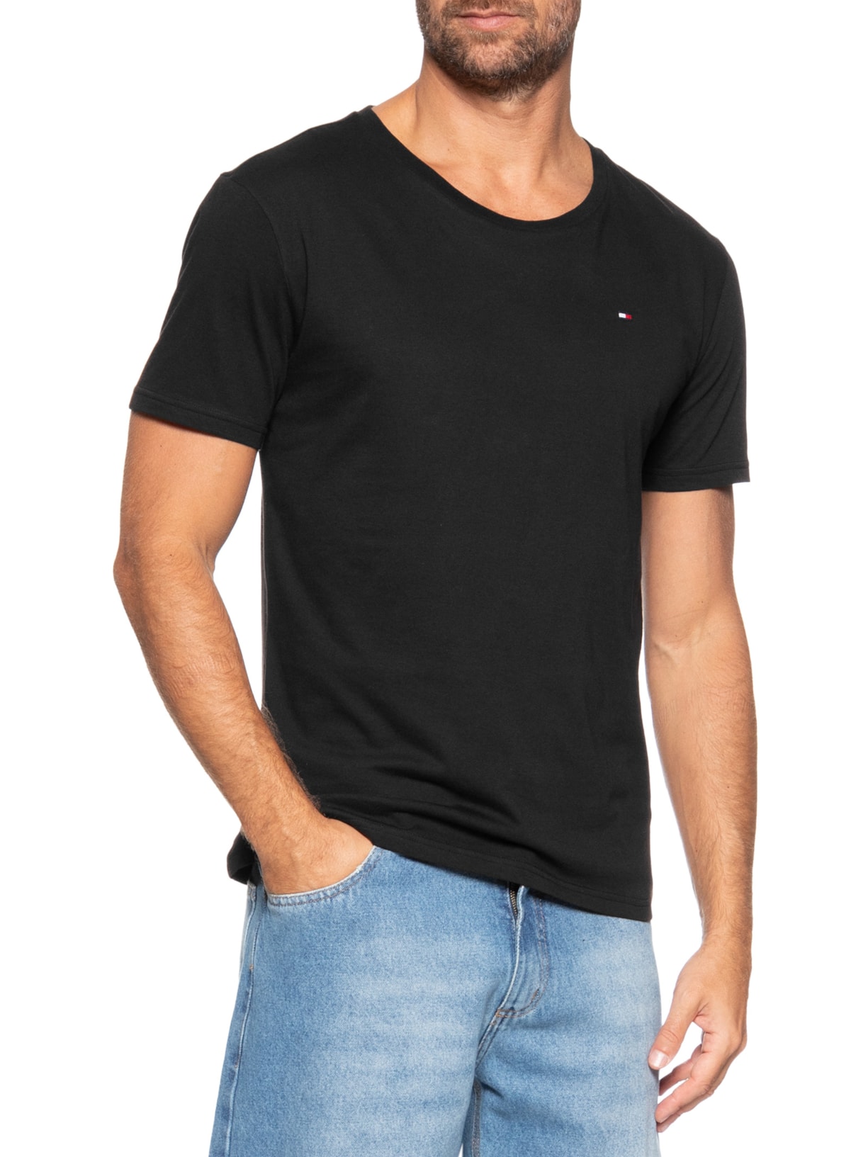 Kit 3 Camisetas Masculinas Básicas Em Algodão Preto Tommy Hilfiger