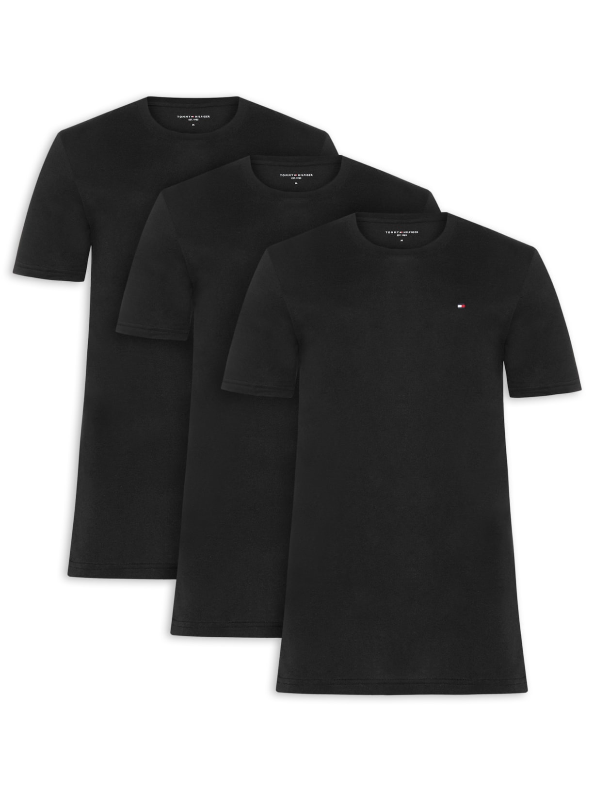 Kit 3 Camisetas Masculinas Básicas Em Algodão Preto Tommy Hilfiger