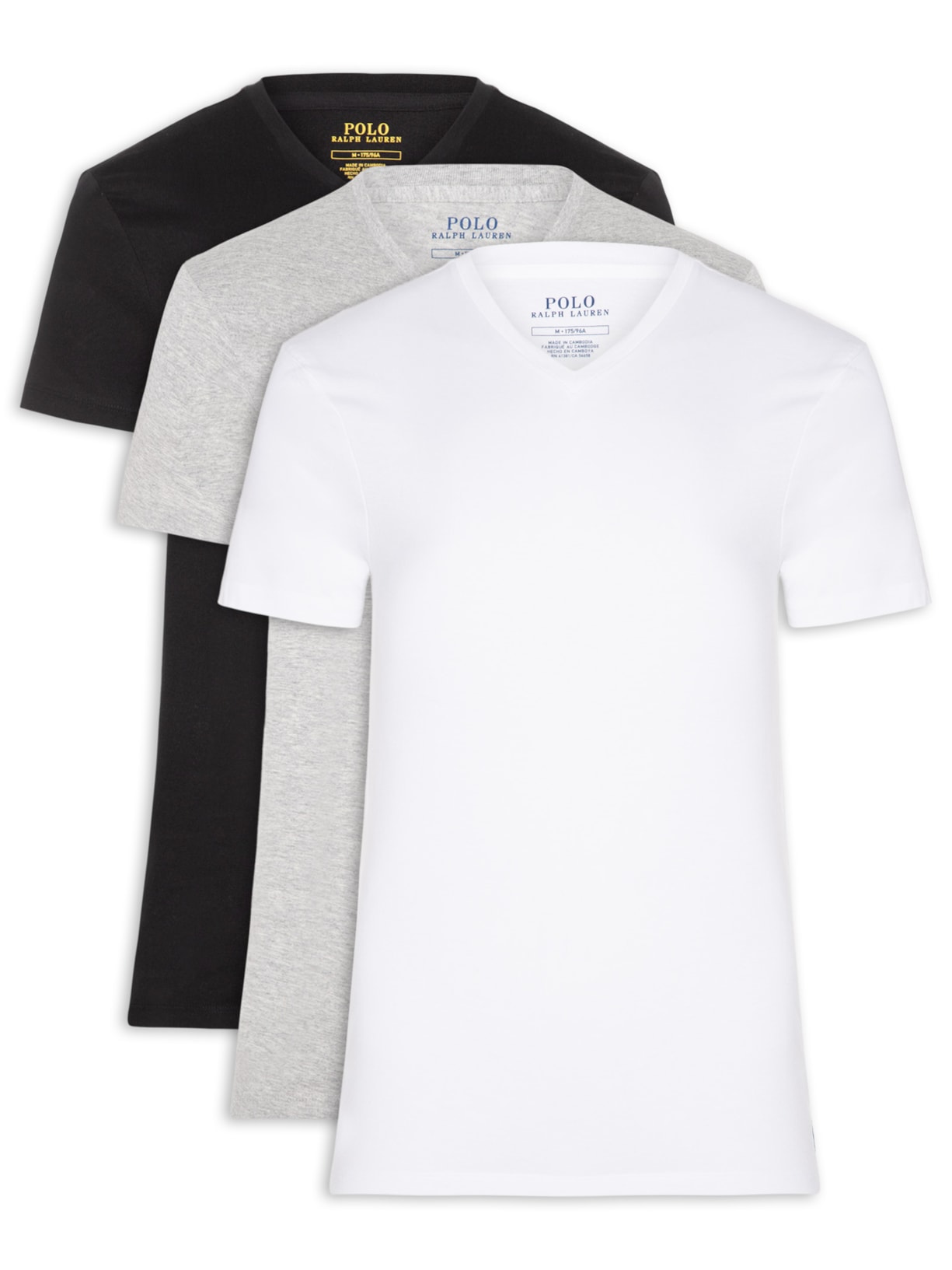 Kit 3 Camisetas Masculinas Gola V Logo Bordado – Branco Polo Ralph Lauren