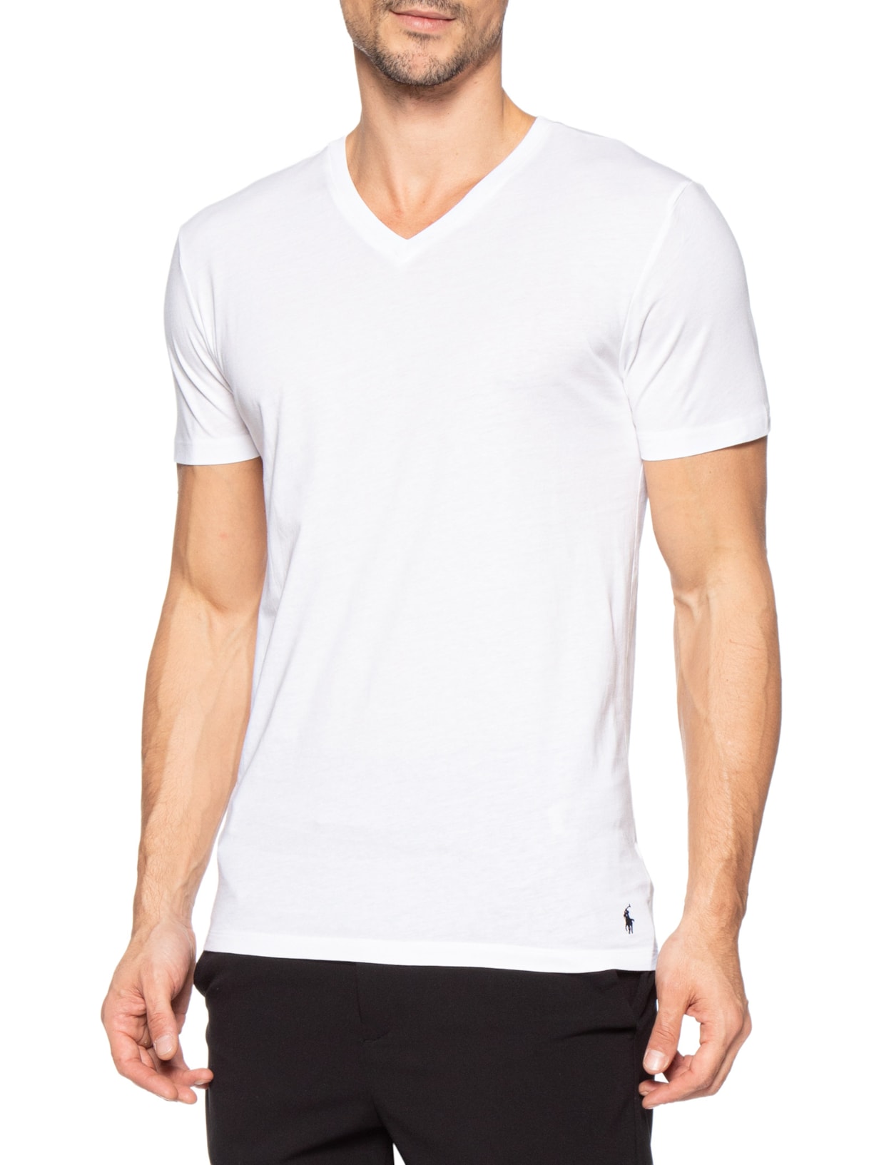 Kit 3 Camisetas Masculinas Gola V Logo Bordado – Branco Polo Ralph Lauren