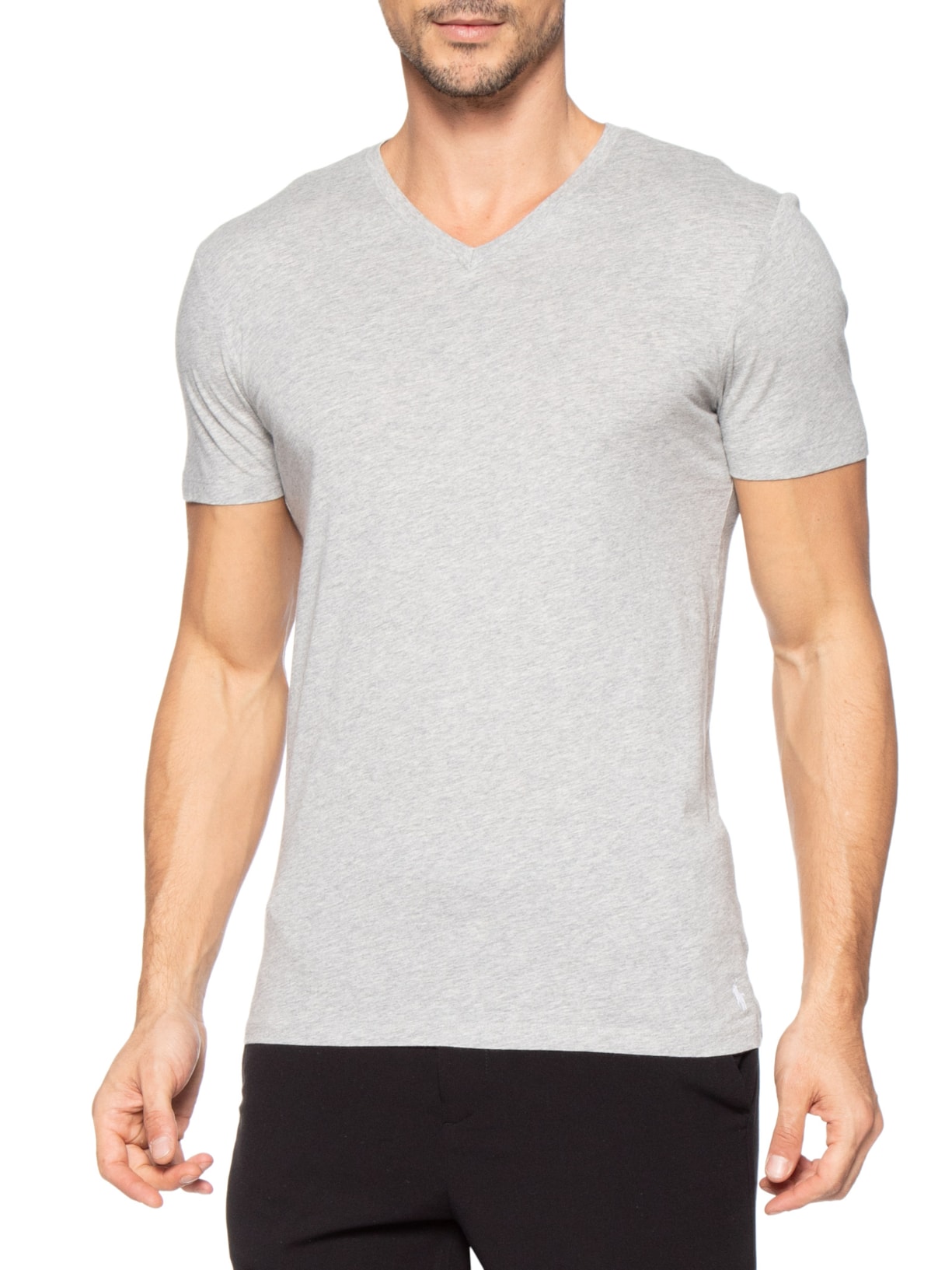 Kit 3 Camisetas Masculinas Gola V Logo Bordado – Branco Polo Ralph Lauren