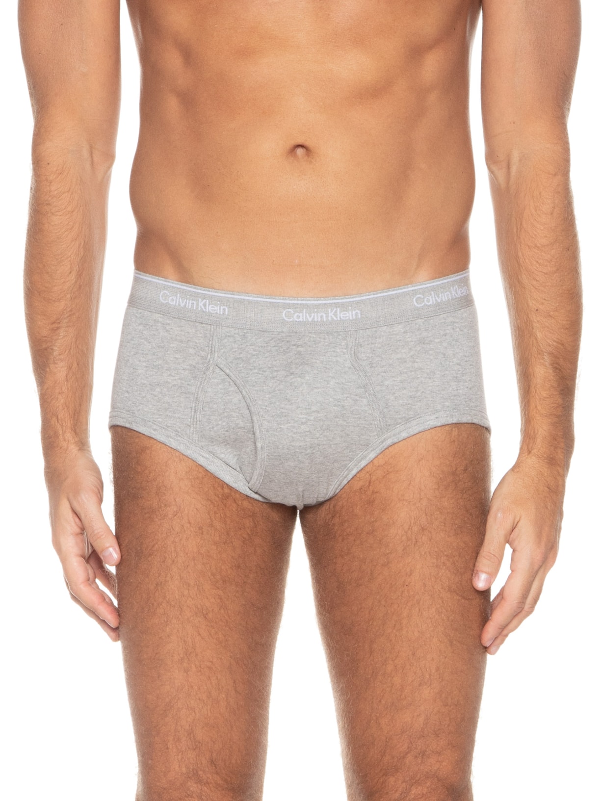 Kit 3 Cuecas Masculinas Brief Em Ribana De Algodão Cinza Calvin Klein Underwear