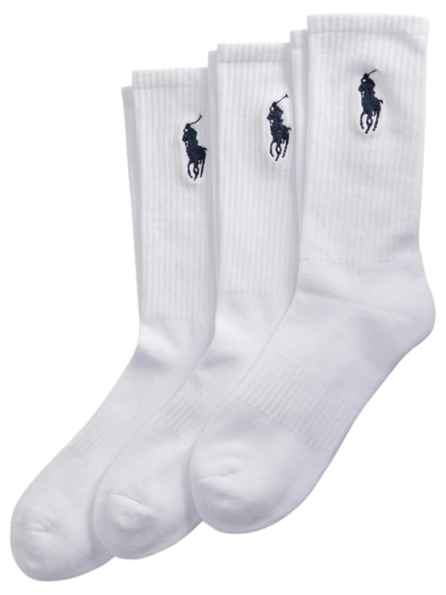 Kit 3 Meias Masculinas Big Pony Crew Sock - Branco