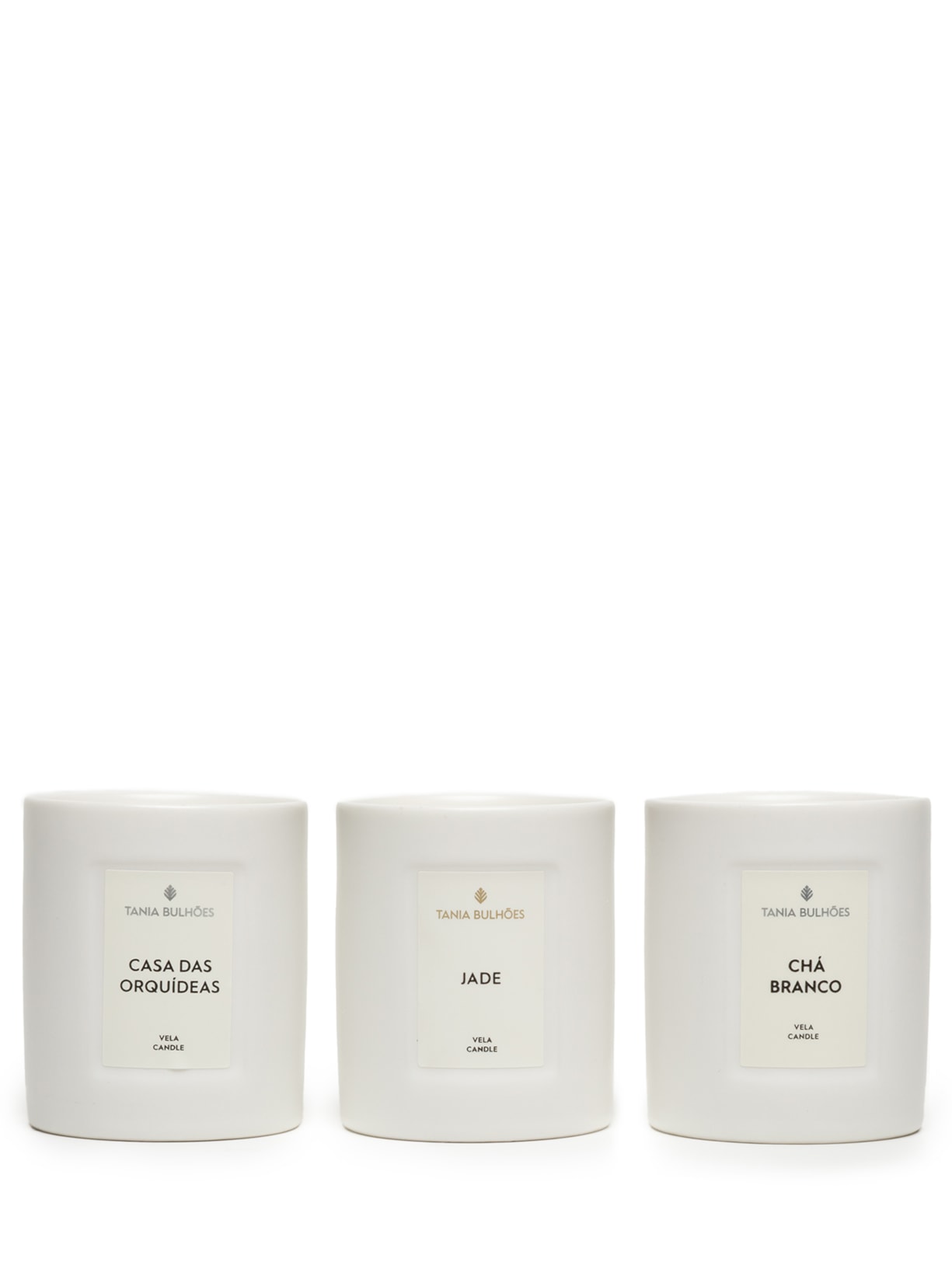 Kit 3 Mini Velas Porcelana Branca 60g Casa das Orquideas, Chá Branco e Jade