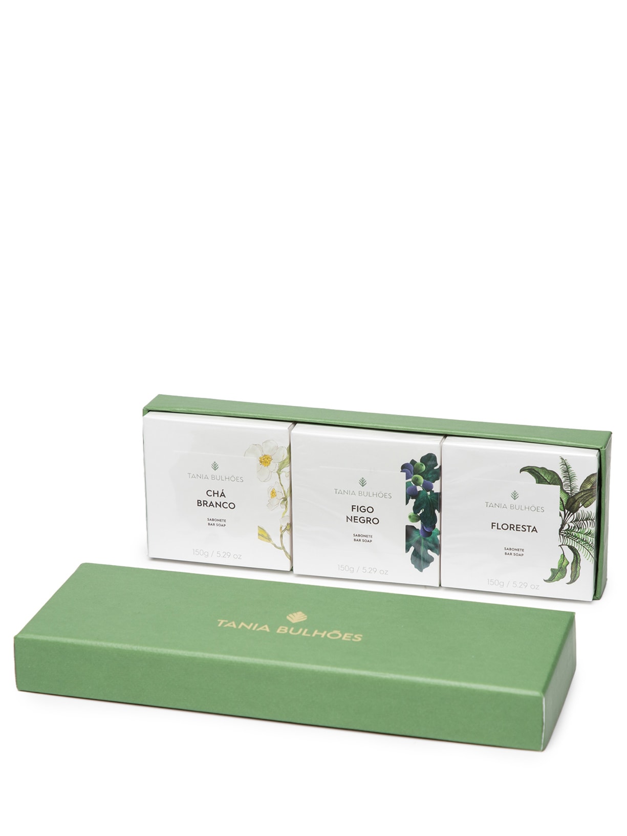 Kit 3 Sabonetes 150g Chá Branco, Figo Negro e Floresta - Verde