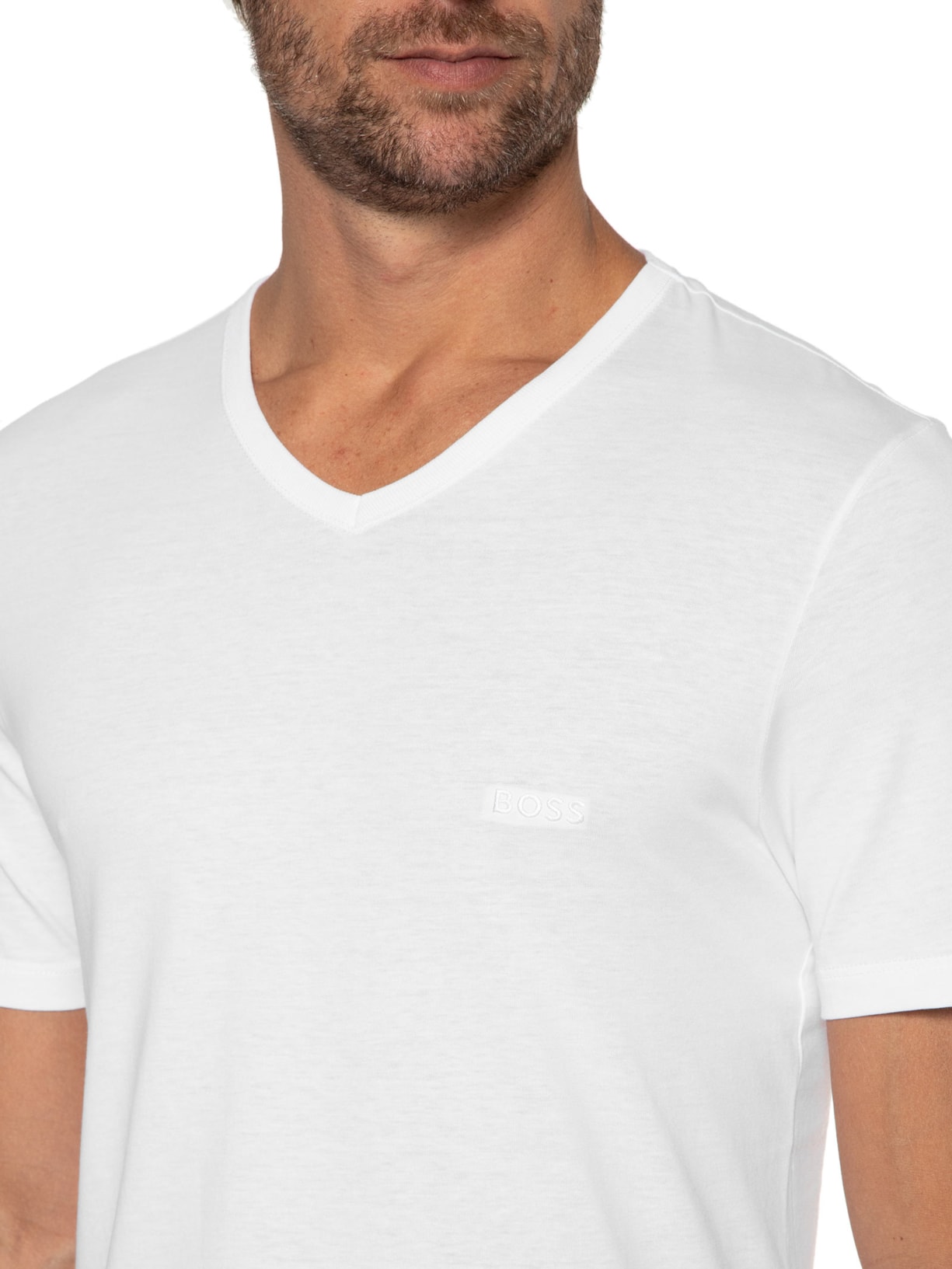 Kit Camisetas Masculinas 3 peças Gola V 3P Classic Branco Boss