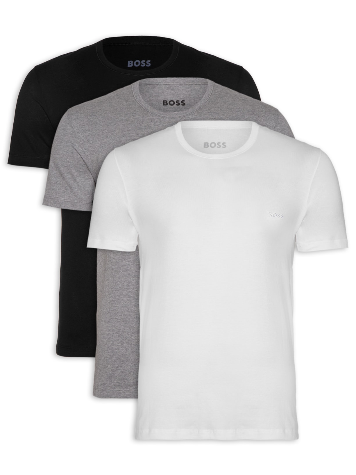 Kit Camisetas Masculinas 3 peças Rn 3P Classic Branco Branco Boss