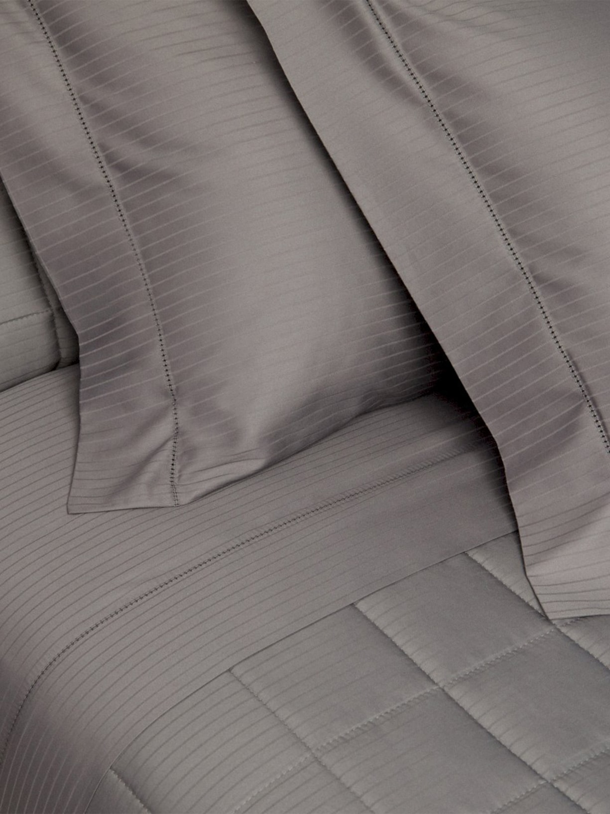 Kit Colcha Damask Stripes Queen Cetim 300 Fios 3 Peças Cinza Buddemeyer