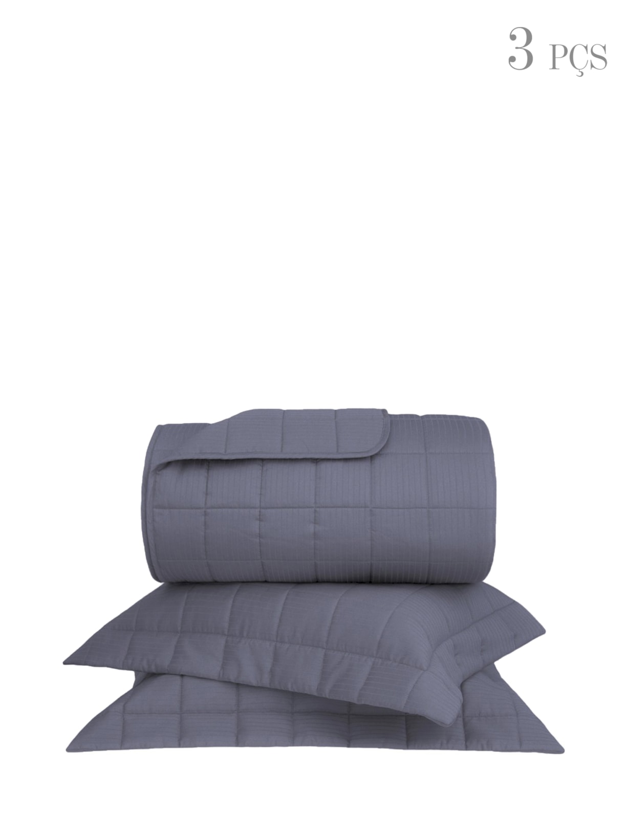 Kit Colcha Damask Stripes Queen Cetim 300 Fios 3 Peças Cinza Buddemeyer