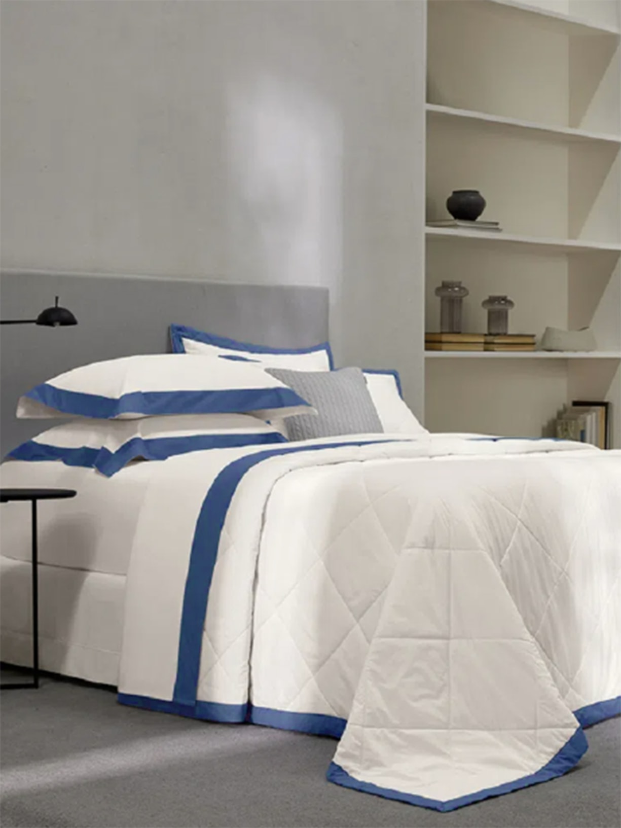 Kit Colcha Olga Queen Em Percal 200 Fios 3 Peças Azul Trussardi