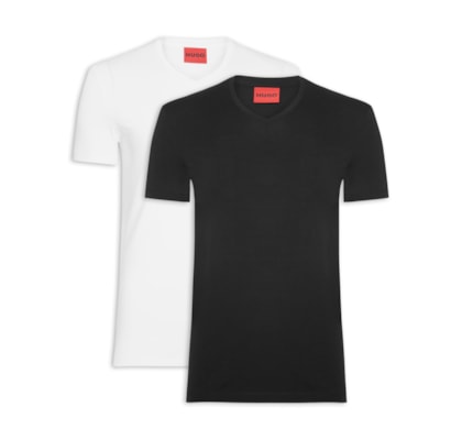 Kit De 2 Camisetas Masculina Gola V - Preto