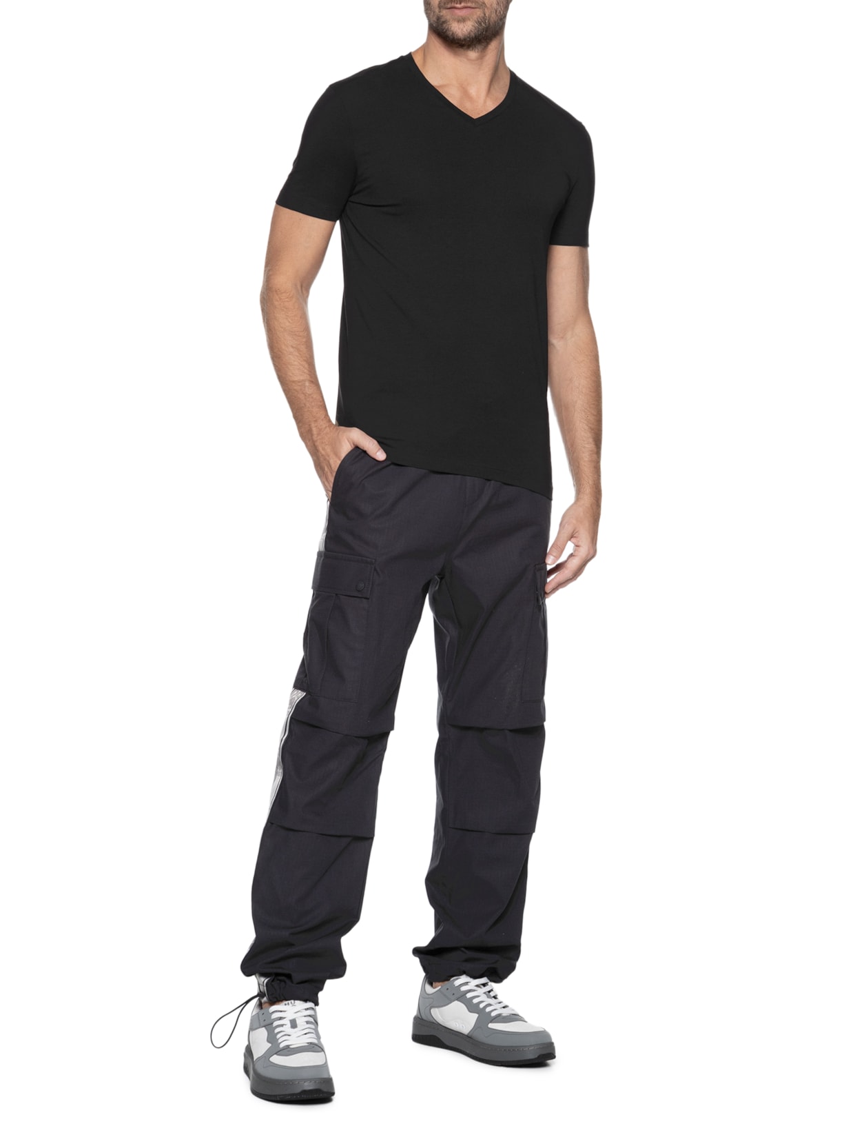 Kit De 2 Camisetas Masculina Gola V Preto Hugo