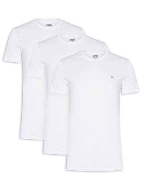 Kit de 3 Camisetas Masculinas em Algodão - Branco