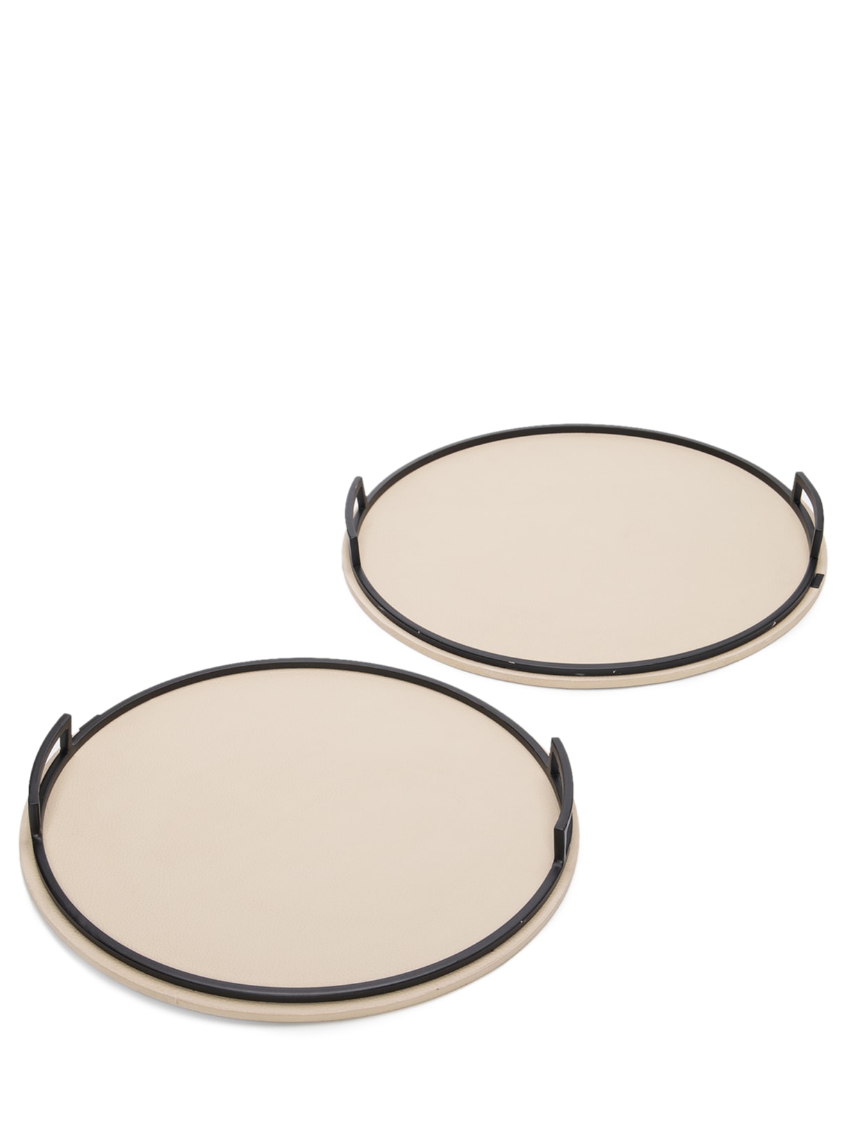 Kit de Bandeja Redonda Com Estrutura Em Ferro 2 Peças - Bege