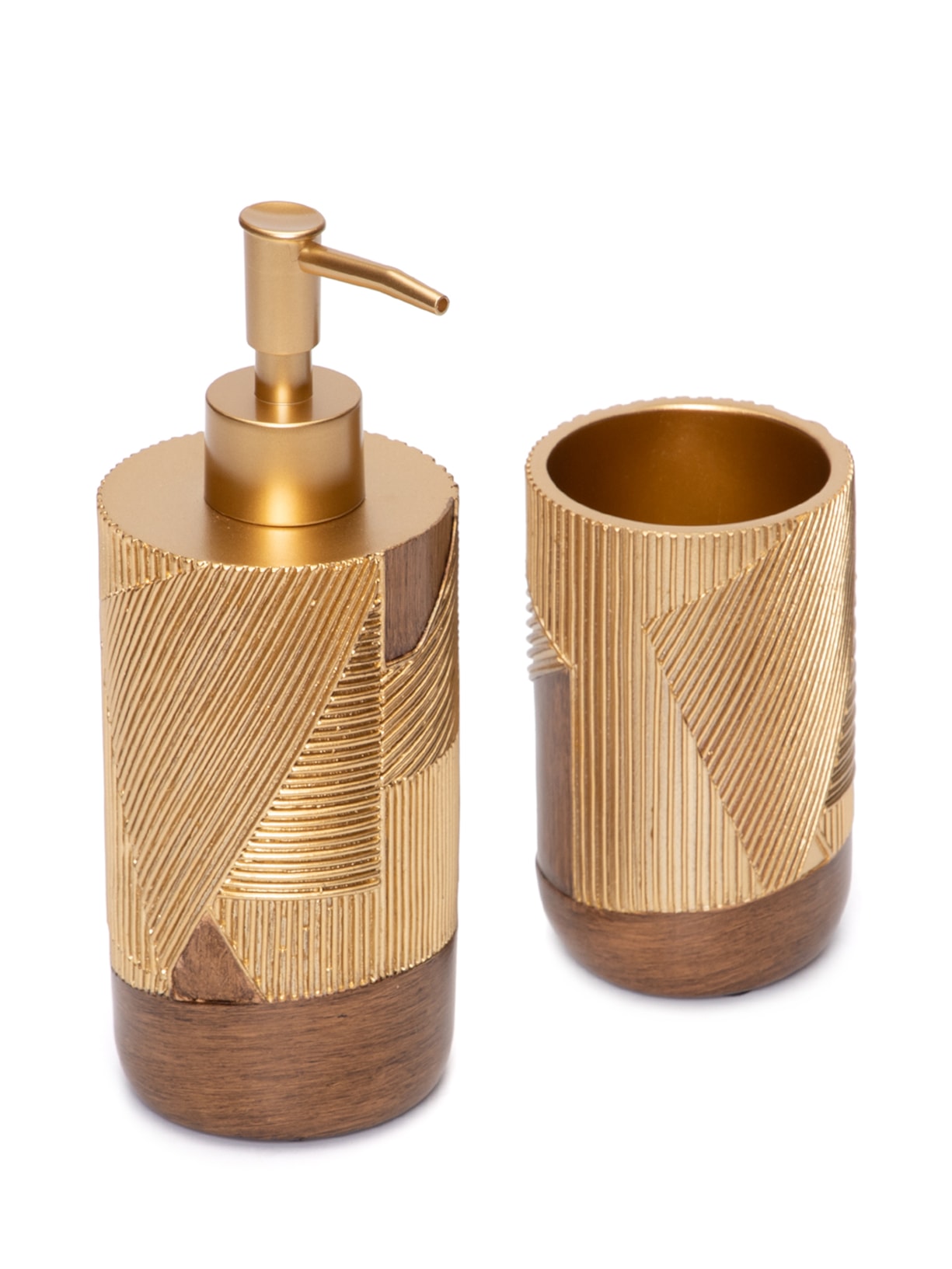 Kit De Banheiro De Resina Dourado E Marrom Porta Sabonete:7c