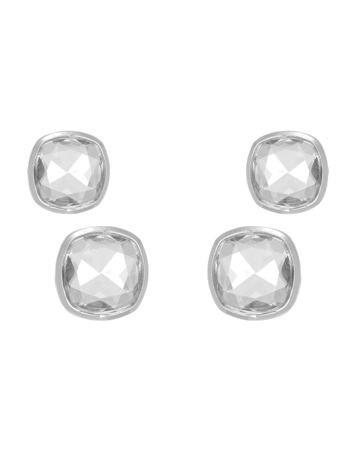 Kit de Brincos Botão Torre - Prata