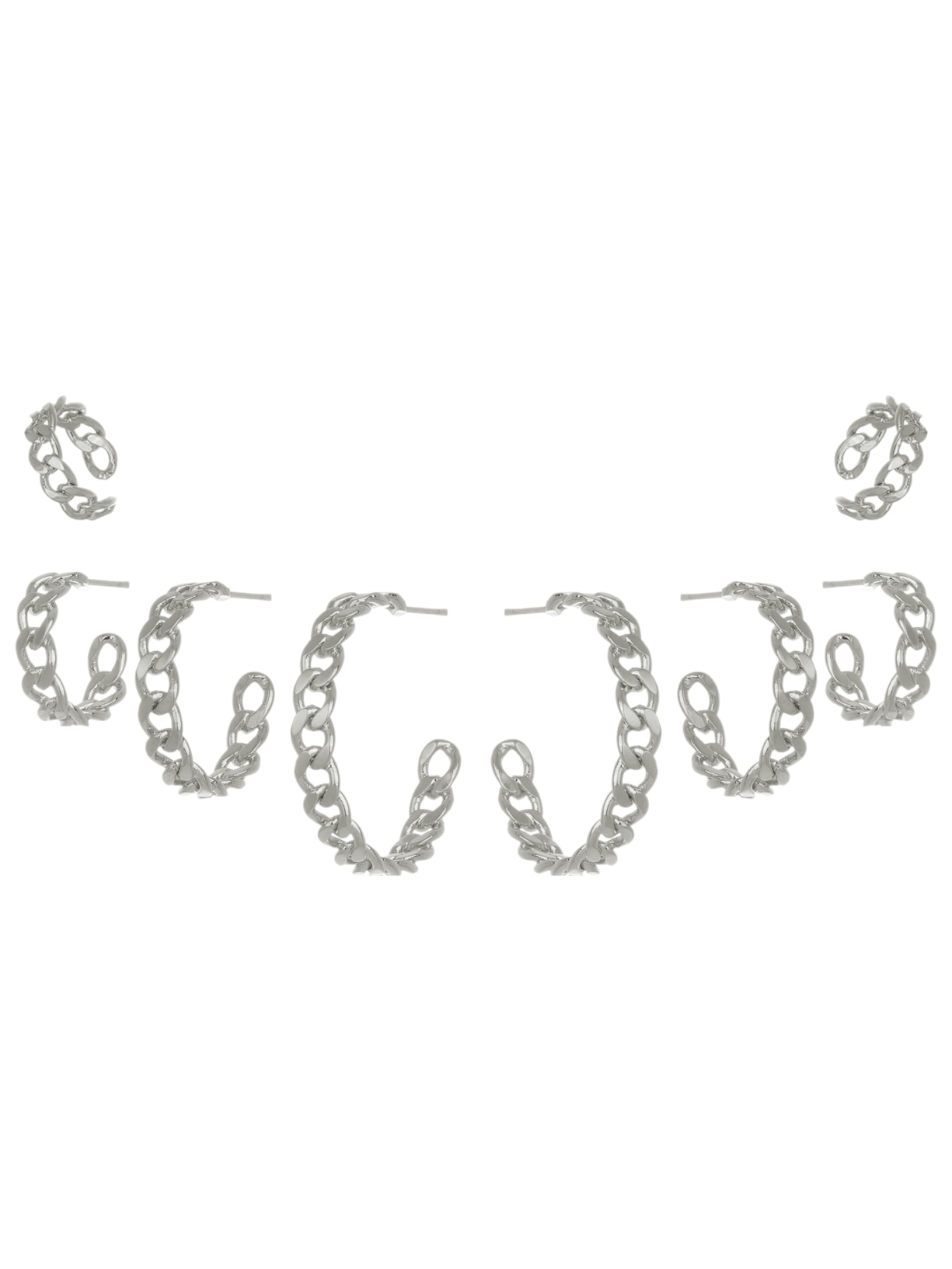 Kit De Brincos Meia Argola Wild Em Metal - Prata