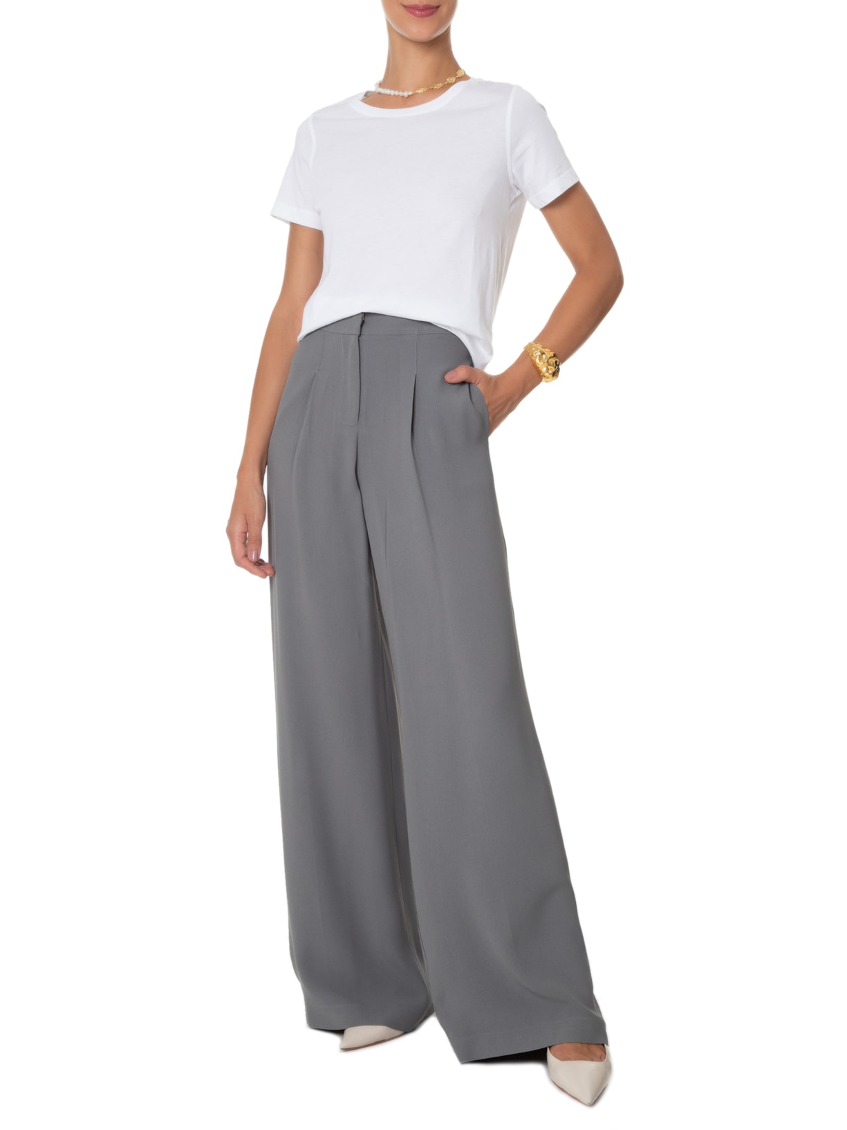 Kit De Camiseta Feminina Pima Manga Curta Decote Redondo 3 Peças Branco '2Essential