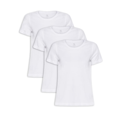 Kit De Camiseta Feminina Pima Manga Curta Decote Redondo 3 Peças - Branco