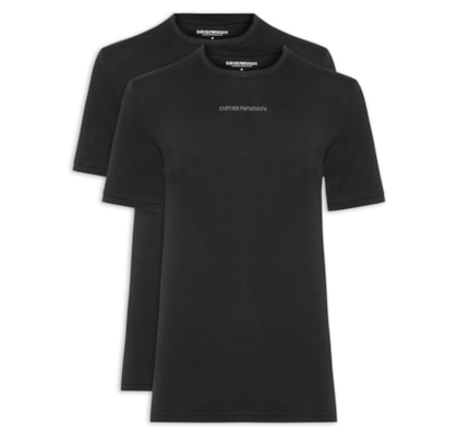 Kit De Camiseta Masculina 2 Peças Manga Curta Crew Neck - Preto