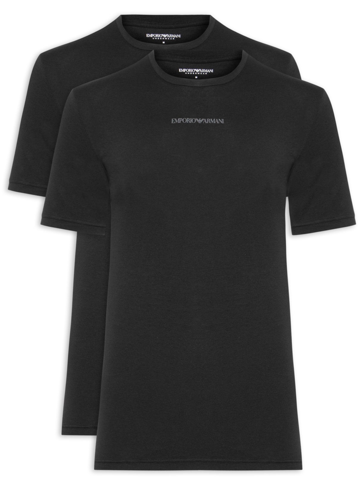 Kit De Camiseta Masculina 2 Peças Manga Curta Crew Neck - Preto