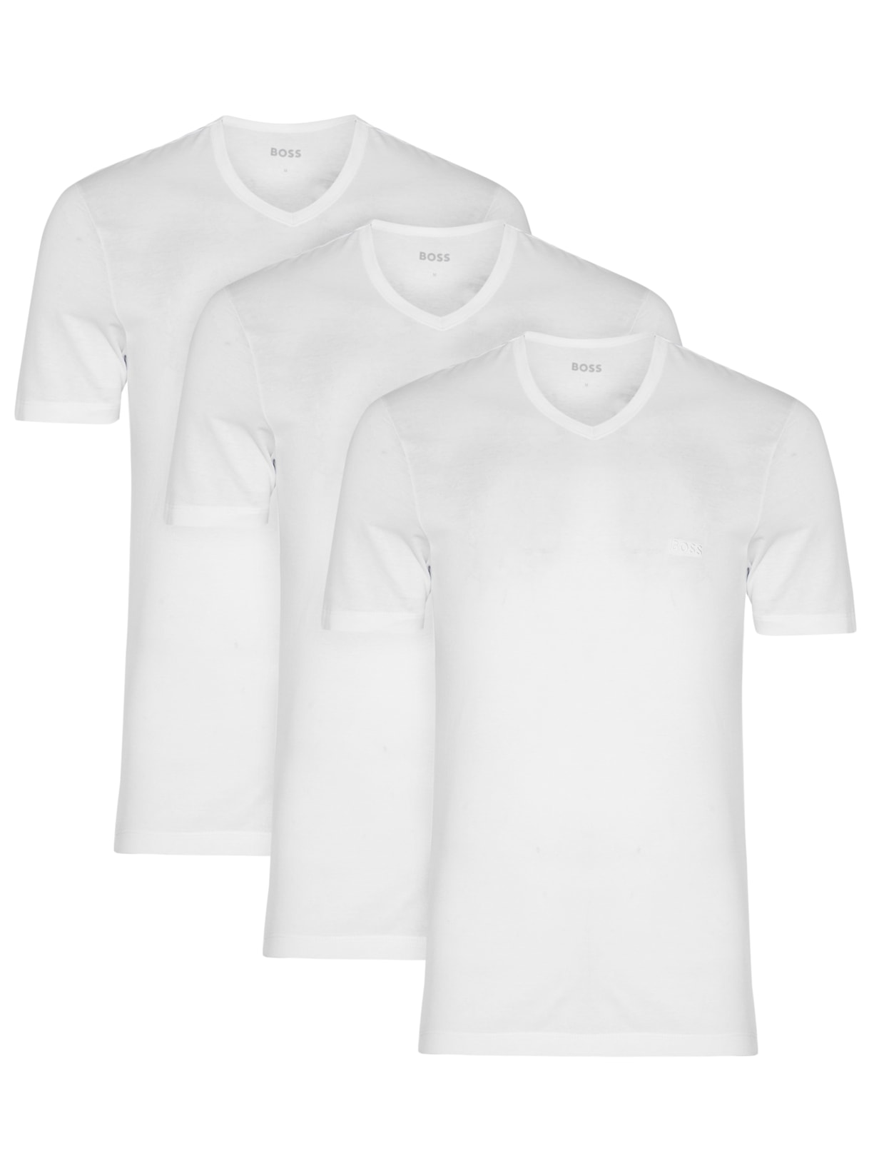Kit de Camiseta Masculina Gola V Classic 3 Peças Branco Boss