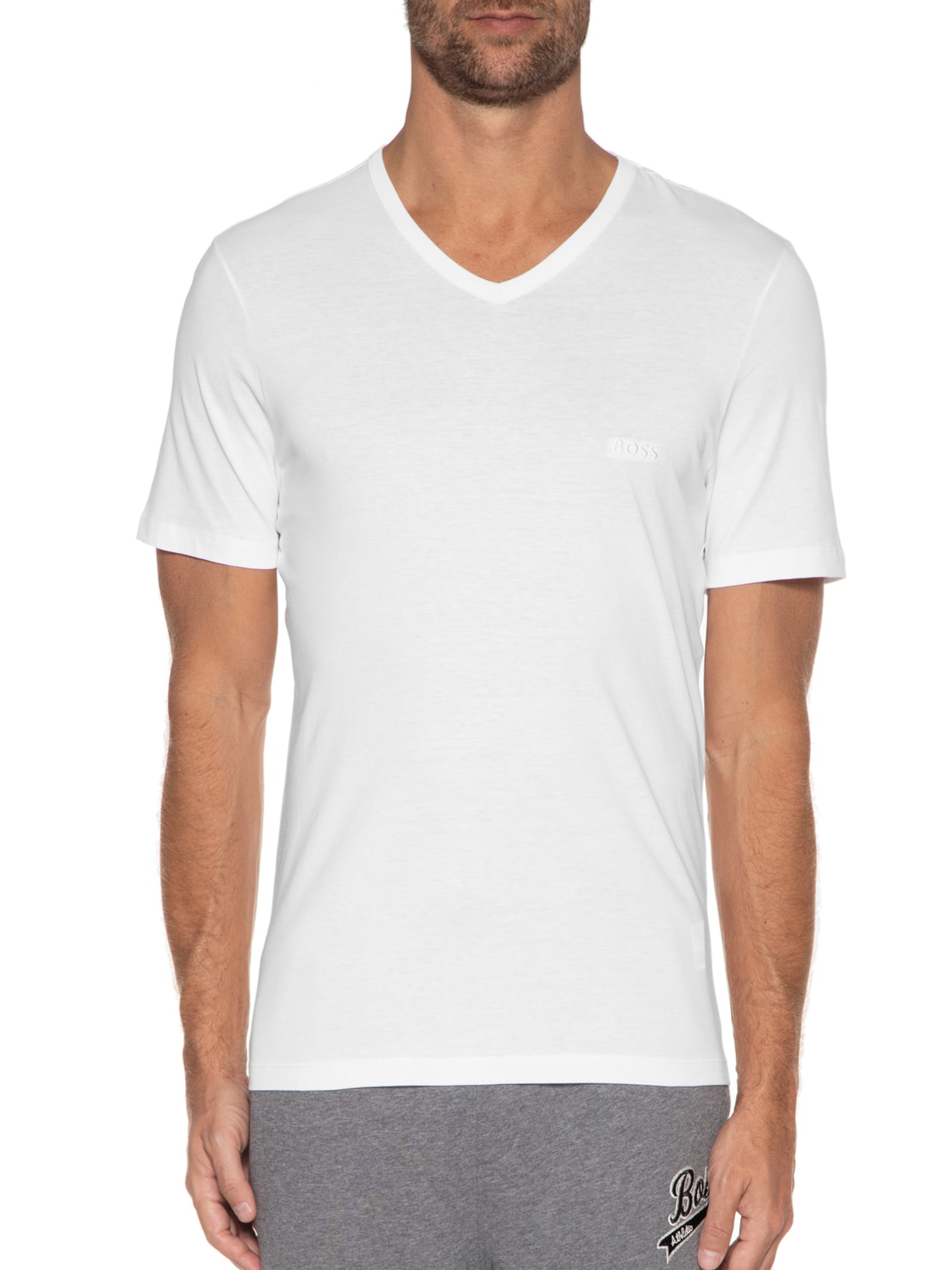 Kit de Camiseta Masculina Gola V Classic 3 Peças Branco Boss