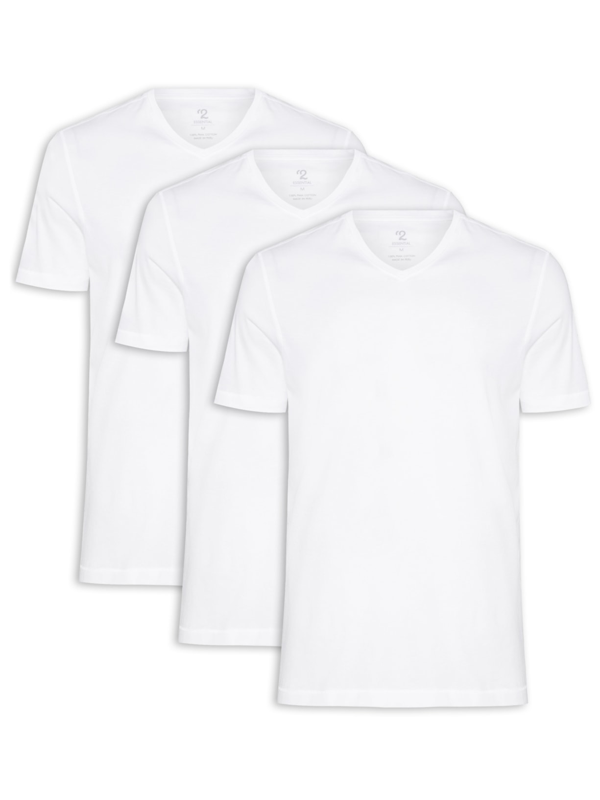 Kit De Camiseta Masculina Pima Manga Curta Gola V Regular Fit 3 Peças - Branco