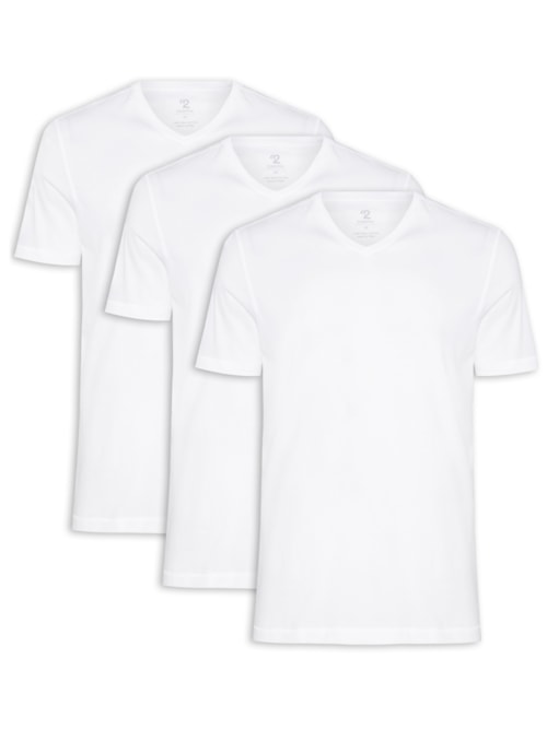 Kit De Camiseta Masculina Pima Manga Curta Gola V Regular Fit 3 Peças - Branco