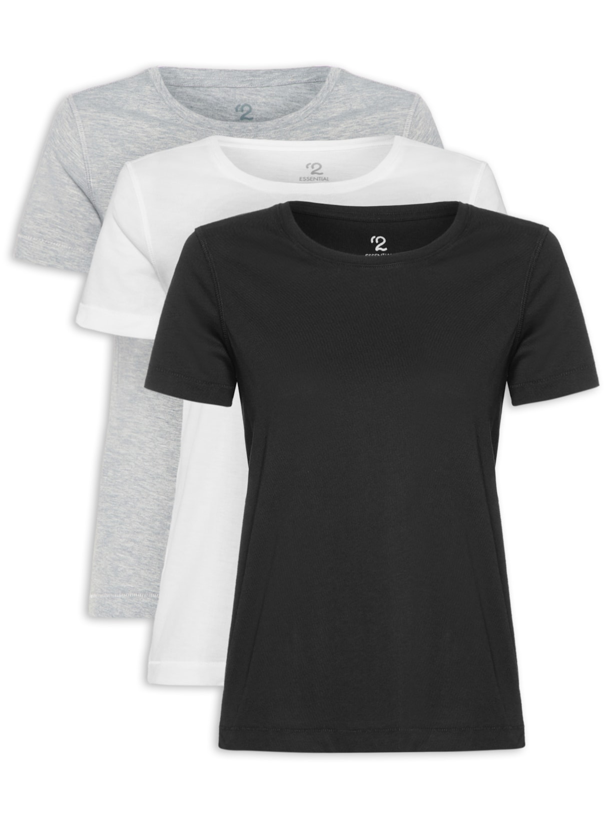 Kit De Camisetas Feminina Pima Manga Curta Decote Redondo 3 Peças