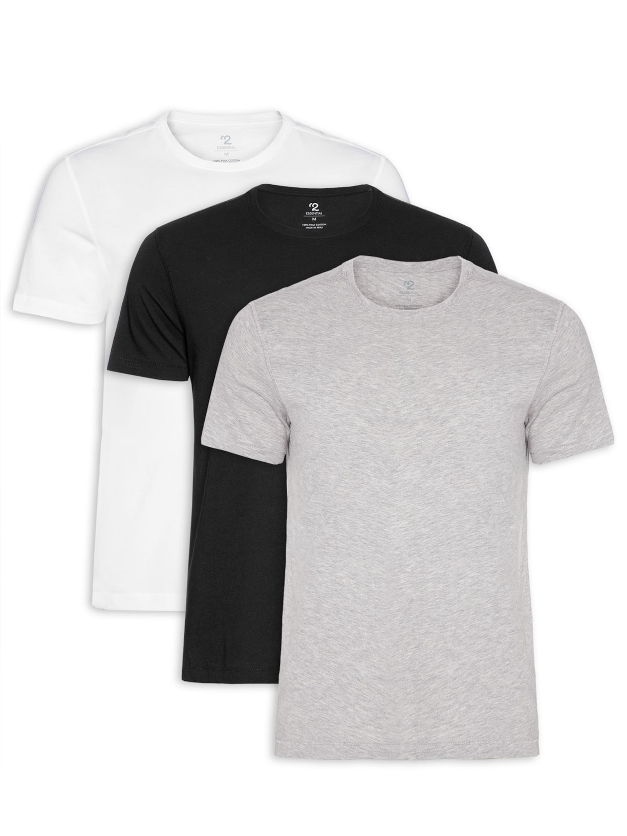 Kit De Camisetas Masculina Pima Manga Curta Careca Regular Fit 3 Peças