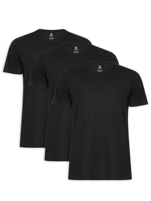 Kit De Camisetas Masculina Pima Manga Curta Careca Regular Fit 3 Peças - Preto