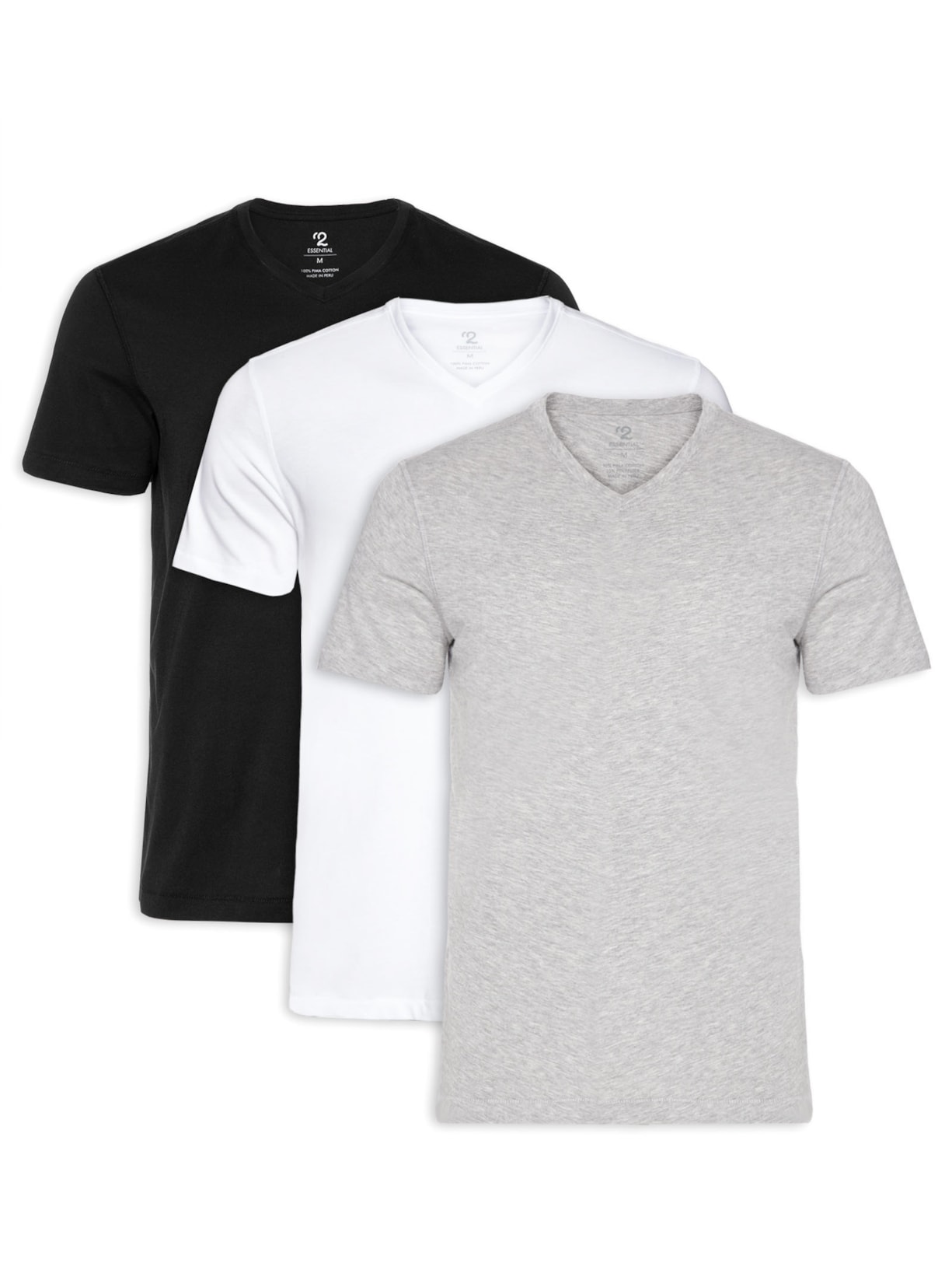 Kit De Camisetas Masculina Pima Manga Curta Gola V Regular Fit 3 Peças