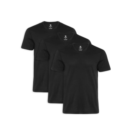 Kit De Camisetas Masculina Pima Manga Curta Gola V Regular Fit 3 Peças - Preto