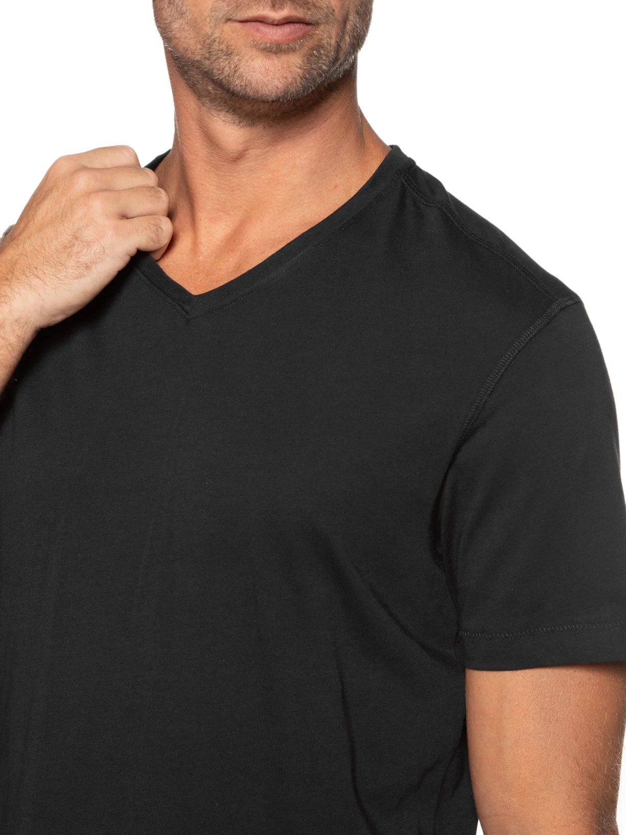 Kit De Camisetas Masculina Pima Manga Curta Gola V Regular Fit 3 Peças Preto '2 Essential