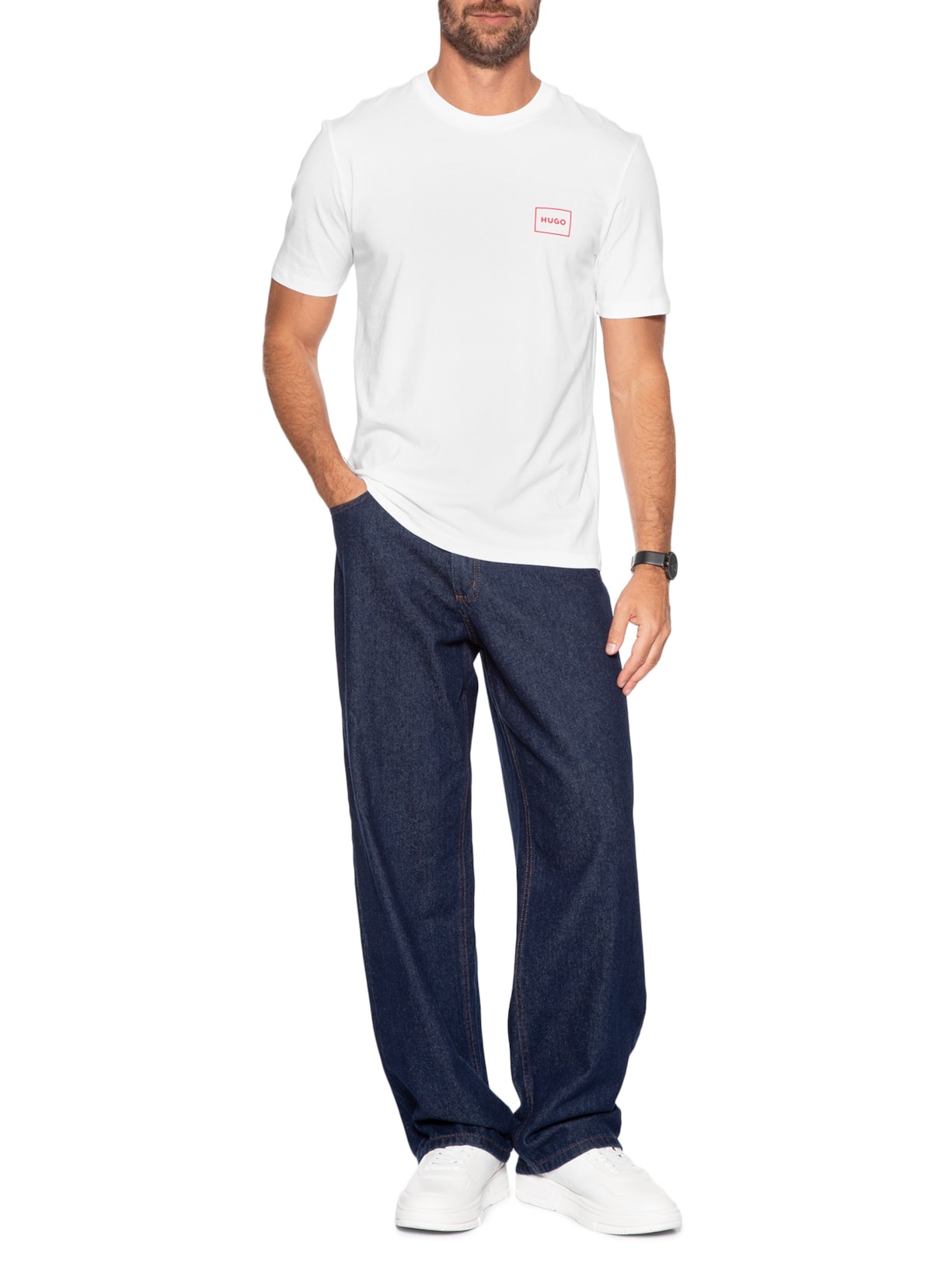 Kit De Camisetas Masculinas 2 Peças Crew Neck Branco Hugo