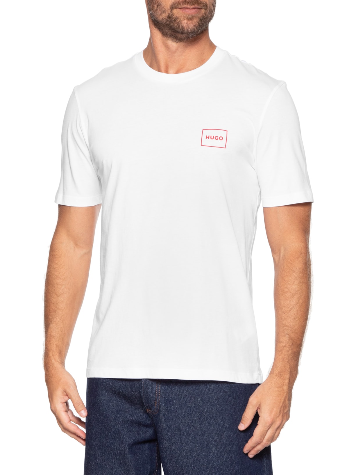 Kit De Camisetas Masculinas 2 Peças Crew Neck Branco Hugo