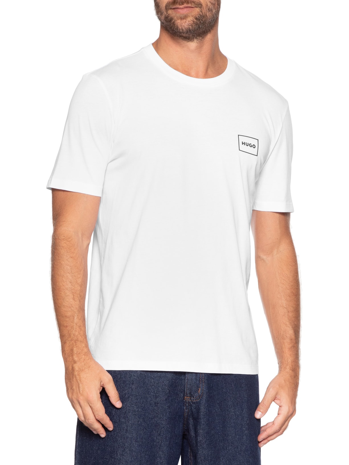 Kit De Camisetas Masculinas 2 Peças Crew Neck Branco Hugo
