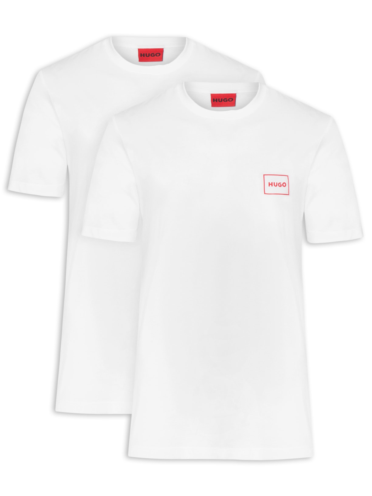 Kit De Camisetas Masculinas 2 Peças Crew Neck Branco Hugo
