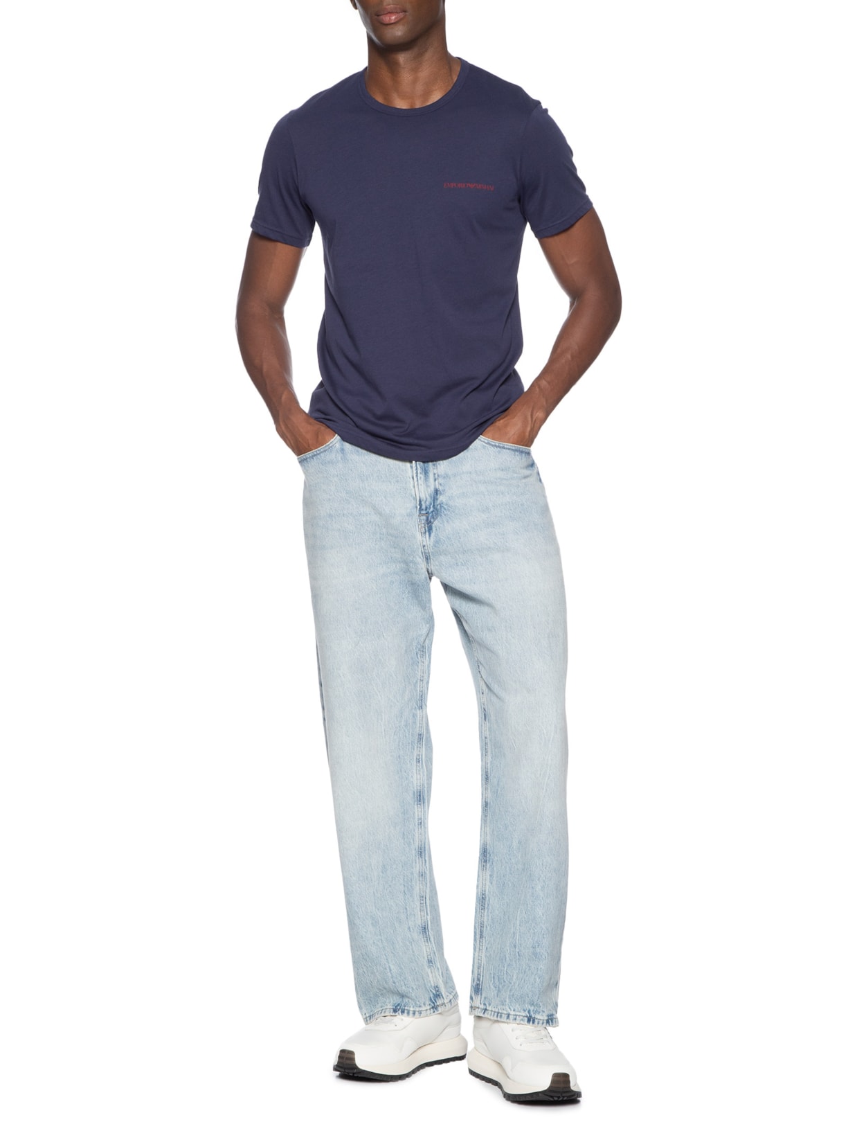 Kit De Camisetas Masculinas 2 Peças Mc Crew Neck Azul Emporio Armani Bodywear