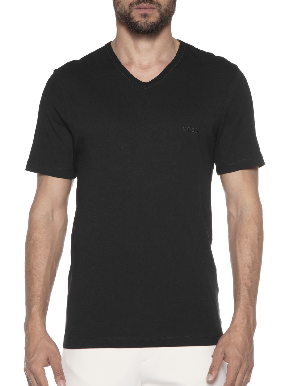 Kit De Camisetas Masculinas 3 Peças Gola V 3P Classic Preto Boss