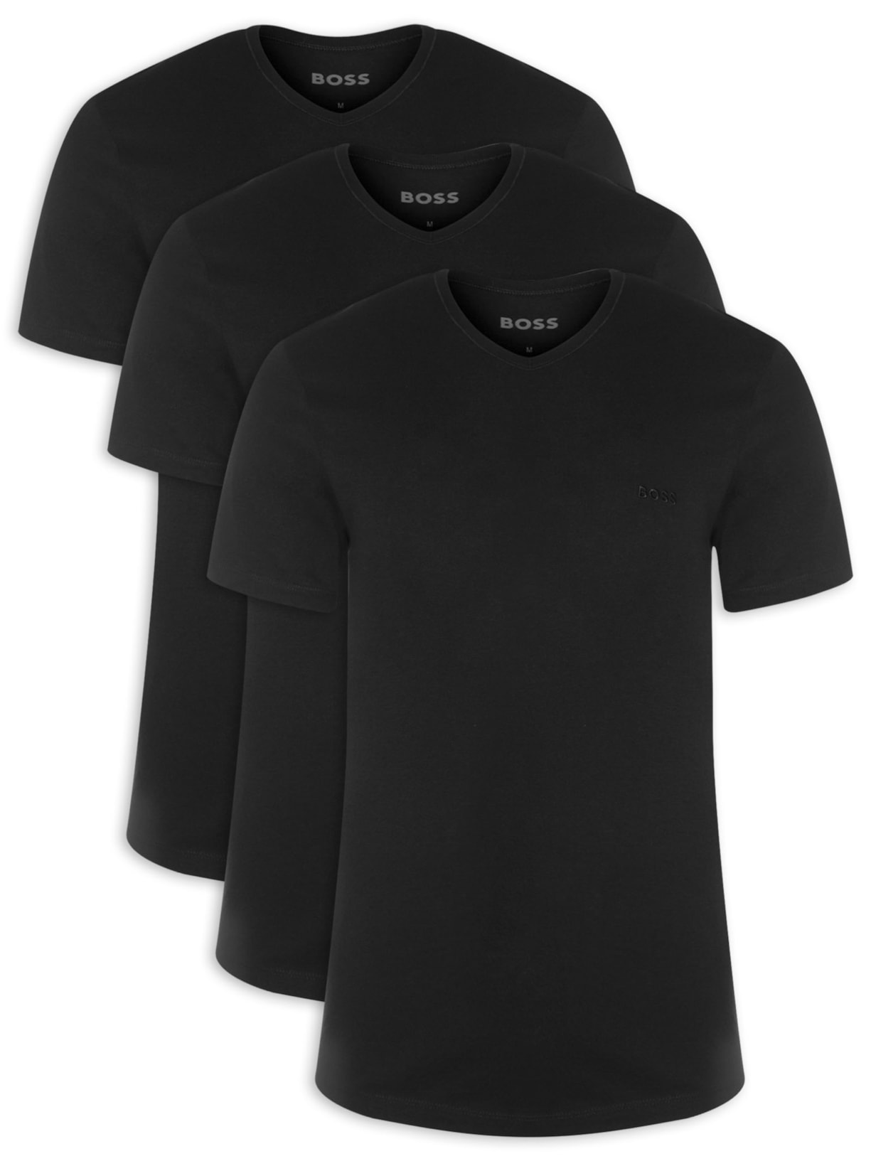 Kit De Camisetas Masculinas 3 Peças Gola V Classic Preto Boss