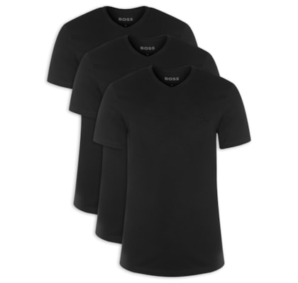 Kit De Camisetas Masculinas 3 Peças Gola V Classic - Preto