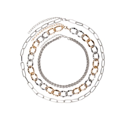 Kit De Colares Femininos Correntes Maxi - Prateado