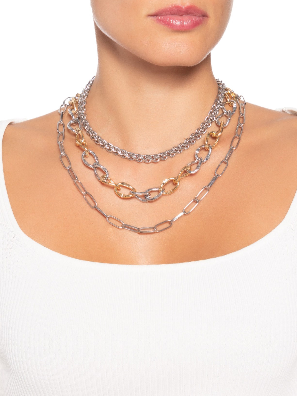 Kit De Colares Femininos Correntes Maxi Prateado Basiq